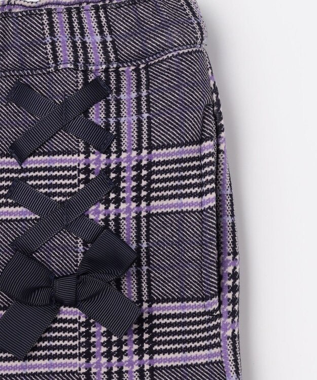 ANY KIDS レースアップ 裏シャギーワイドパンツ ブラック×チェック