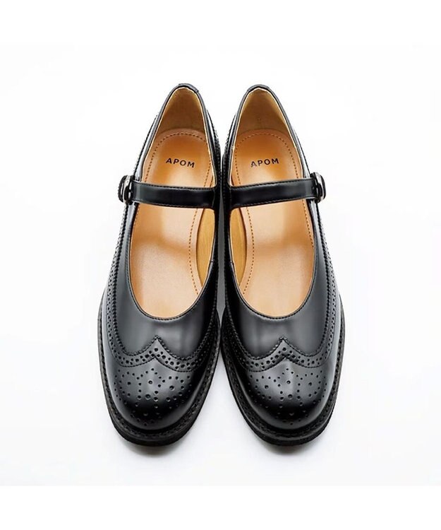 APOM 本革メリージェーンブローグシューズ 30 ブラックG