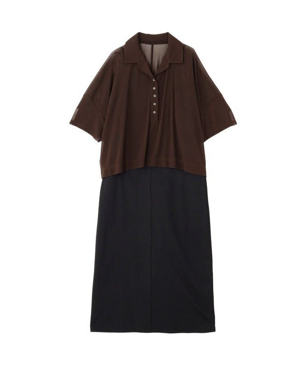 YECCA VECCA 【2点SET】シアーポロシャツ×キャミワンピース Brown