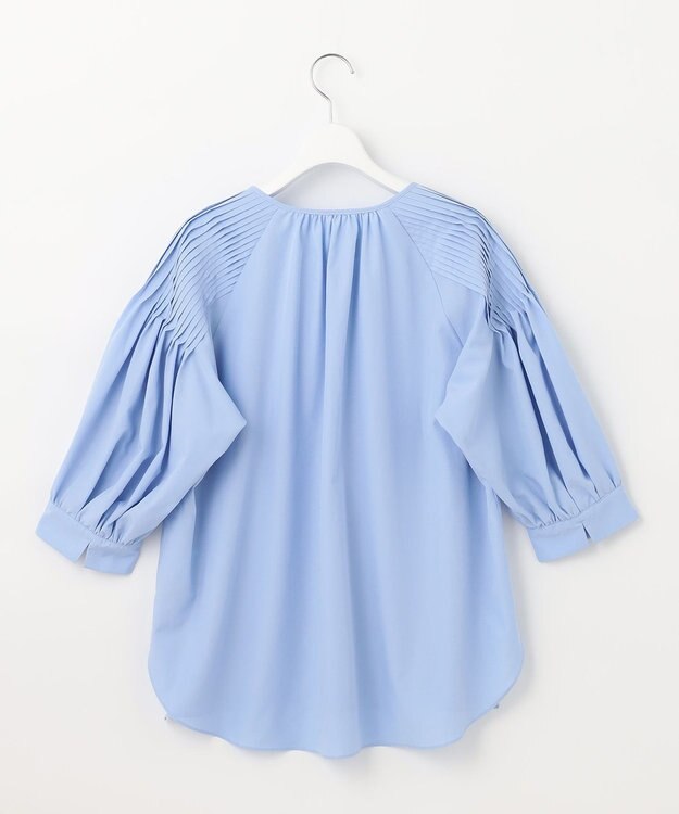 UNFILO 【洗える/シワになりにくい】イージーケア タックスリーブブラウス スカイブルー系