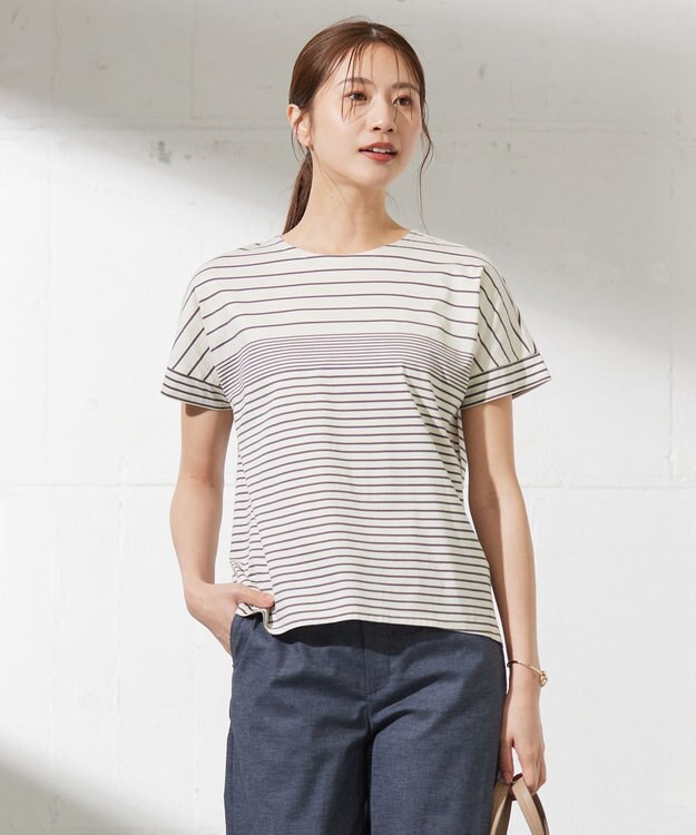 J.PRESS LADIES L パネルボーダー ドルマンスリーブ カットソー ホワイト系1