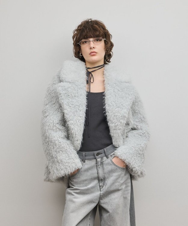 GRACE CONTINENTAL フェイクファーPコート サックス