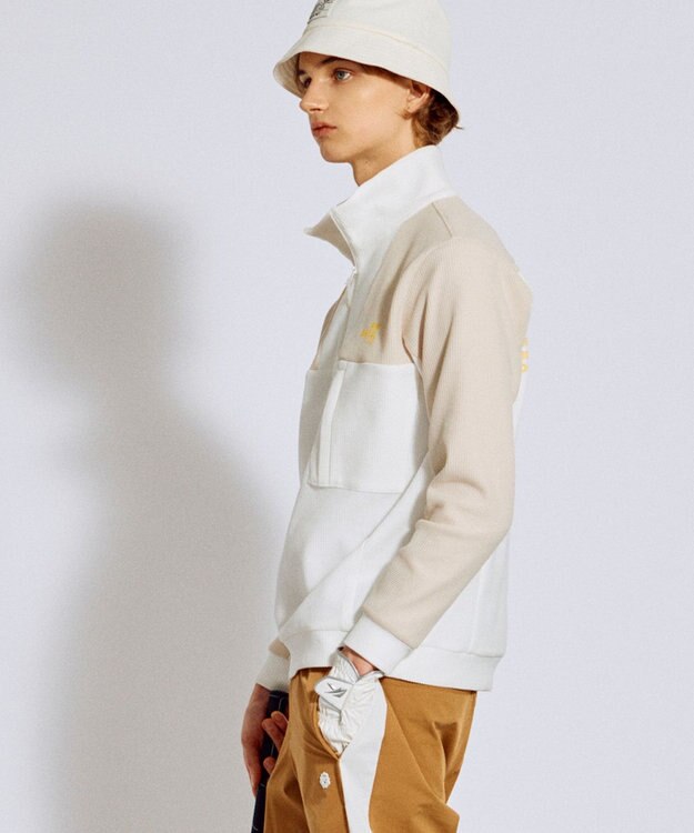 PW CIRCULUS 今が旬トップス！【ドライな肌触り / UV遮蔽率98.9% UVカット / ストレッチ】【MEN】ワッフルハーフジップトップス  ゴルフ ホワイト系