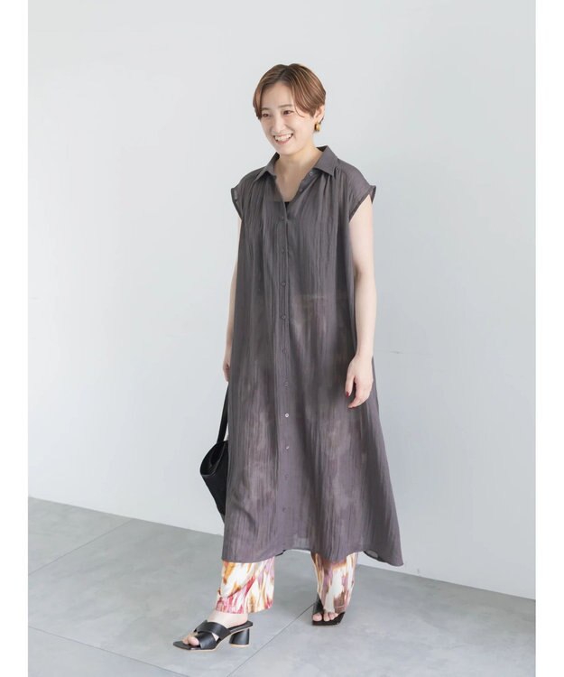 Te chichi シャンブレーボイルテントマキシワンピース チャコールグレー