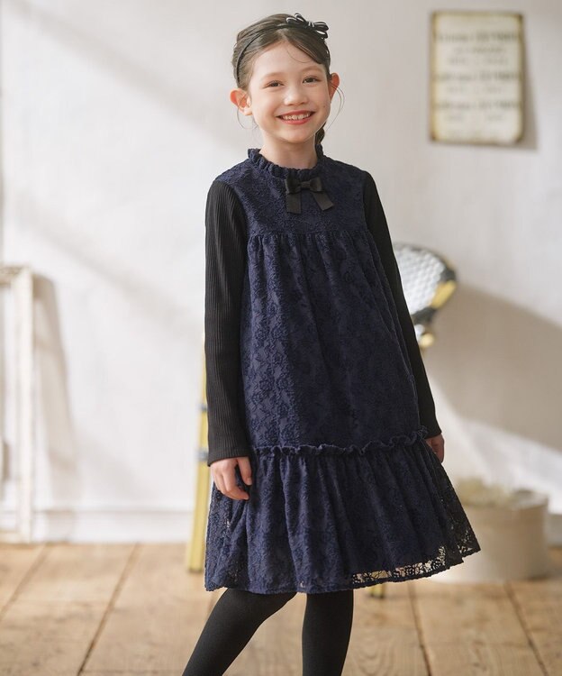 組曲 KIDS 【110-140㎝】スノウレース ワンピース ネイビー