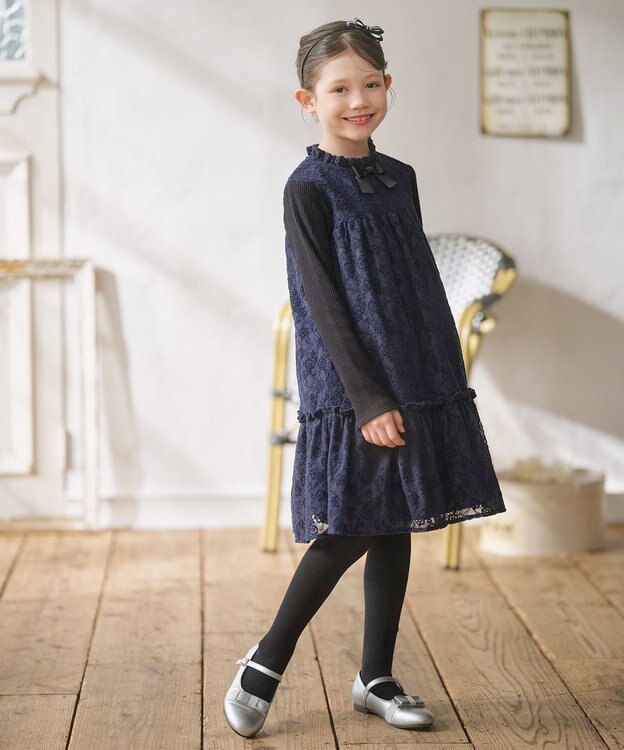 組曲 KIDS 【110-140㎝】スノウレース ワンピース ネイビー