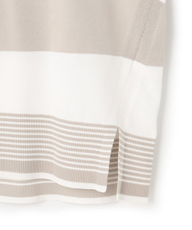 23区 S ストレッチコットンポリエステル ニット ベージュボーダー