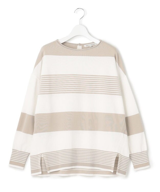 23区 S ストレッチコットンポリエステル ニット ベージュボーダー