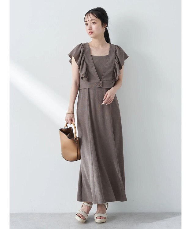 earth music&ecology ＳＥＴ２点　フリルショルダーツーピースワンピース Brown