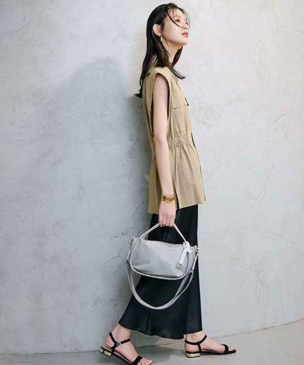 TOPKAPI 【Breath TOPKAPI】【撥水】ツヤ ナイロン ショルダー付き ラウンド トートバッグ ライトグレー