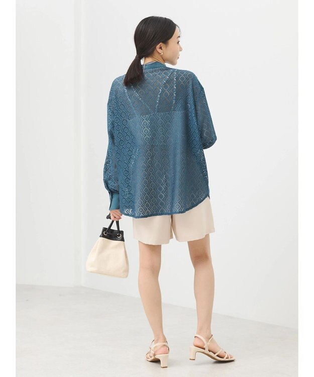 earth music&ecology レースバンドカラーシャツ Green