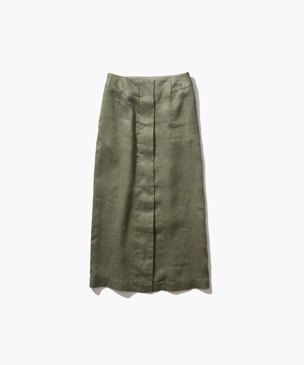 ATON GARMENT DYED LINEN SATIN | ペンシルスカート OLIVE