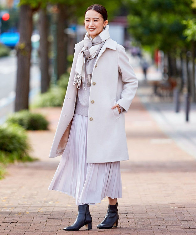 J.PRESS LADIES スーパー110S ショートビーバー ステンカラー コート ベージュ系