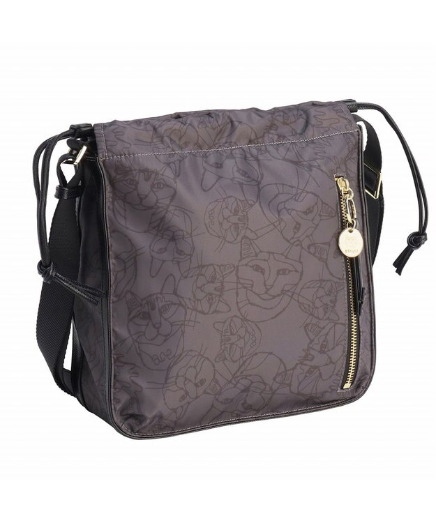 ACE BAGS & LUGGAGE HAyU × ace.  ユッカ ショルダーバッグ 17833 チャコール（ネコヘッド柄）