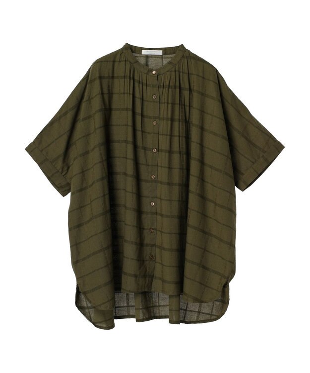 Green Parks インド綿 チェックドビーブラウス Khaki