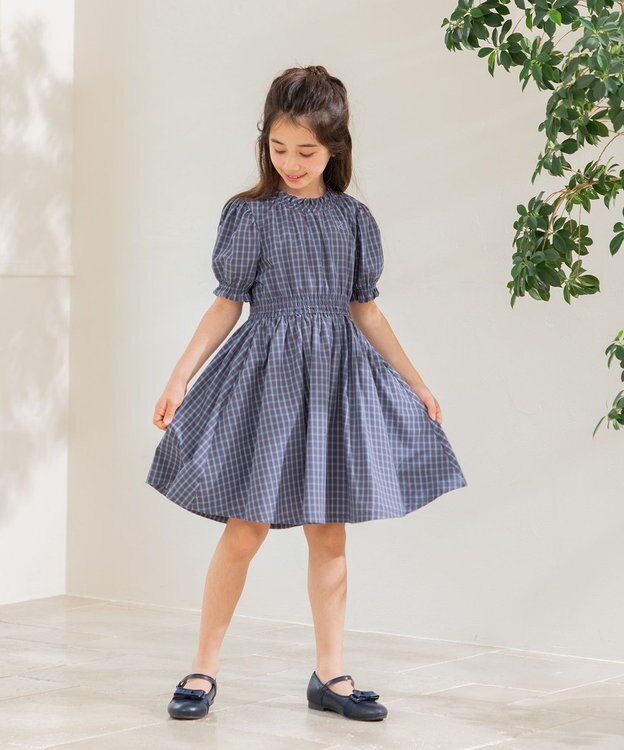 組曲 KIDS 【110-140㎝】チェック ワンピース ブルーグレー系3