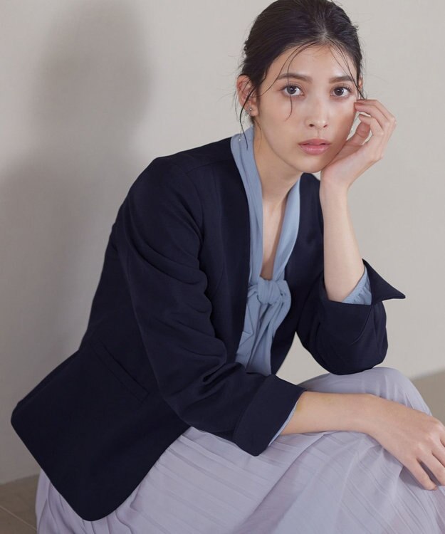 Tiaclasse L 【ダブルクロス・洗える】カラーレスジャケット ネイビー