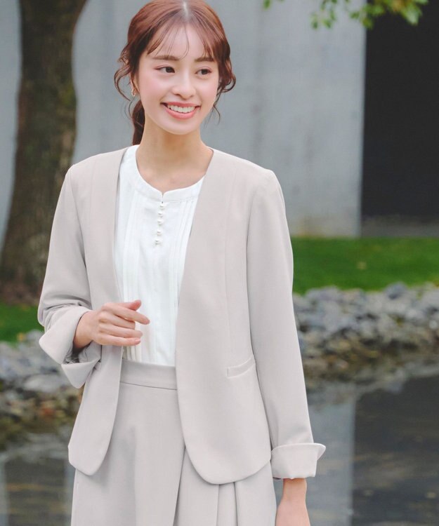 Tiaclasse L 【ダブルクロス・洗える】カラーレスジャケット グレージュ