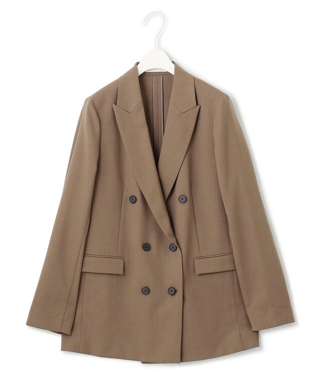 ICB L 【洗える】ウール2WAYストレッチ ダブルブレストジャケット モカ系