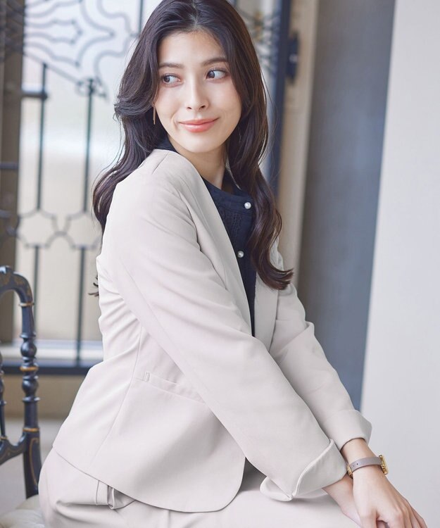 Tiaclasse L 【ダブルクロス・洗える】カラーレスジャケット グレージュ