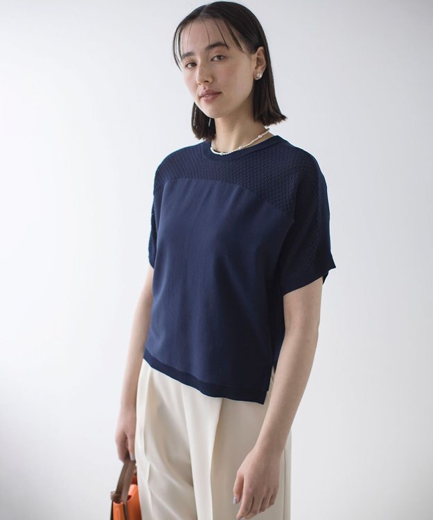 組曲 【WEB限定】メッシュ切り替えドルマン ニット ネイビー系