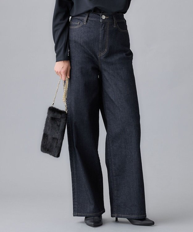 自由区 S 【洗える】365DENIMワイドストレート パンツ ネイビー系
