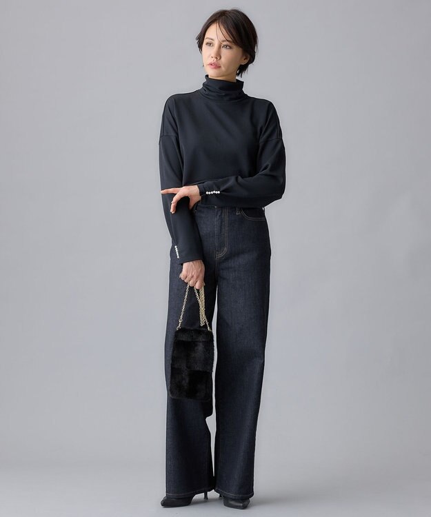 自由区 S 【洗える】365DENIMワイドストレート パンツ ネイビー系