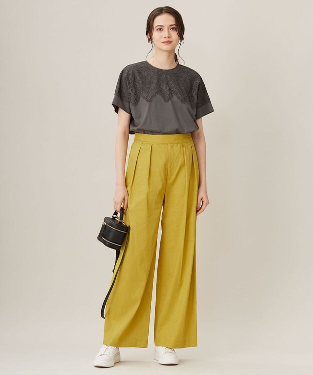 自由区 【セットアップ対応・洗える】リネンビスコースストレッチワイド パンツ ピスタチオ