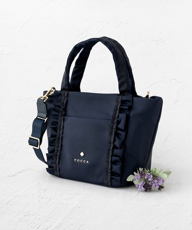 TOCCA FRILL NYLONTOTE トートバッグ ネイビー系
