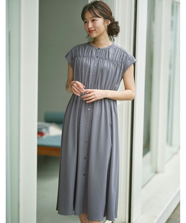 ANY SIS 【撥水】シャーリングシャツ ワンピース ダルブルー