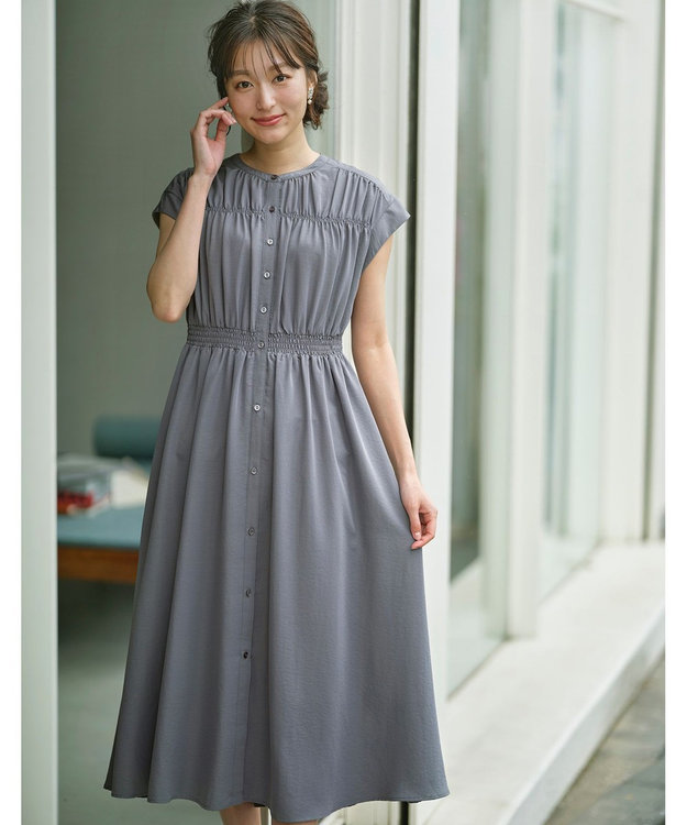 ANY SIS 【撥水】シャーリングシャツ ワンピース ダルブルー