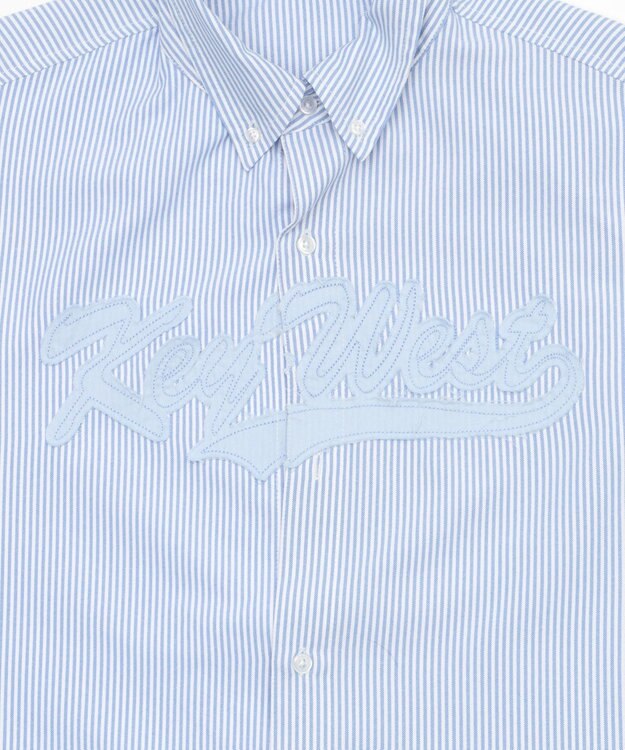 WEGO 【ユニセックス着用ITEM】オックスフォードダメージアップリケシャツ（SS） ブルーストライプ