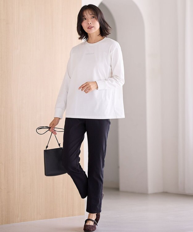 ANY L 【洗濯機可/ウエストゴム/ストレッチ/裏起毛】エブリデイベーシックデイリーパンツ ブラック