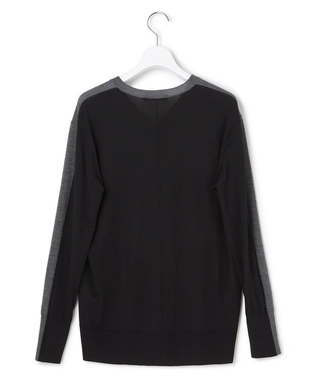 ICB L 【洗える】コンパクトファインウール Vネックニット ミディアムグレー×ブラック系