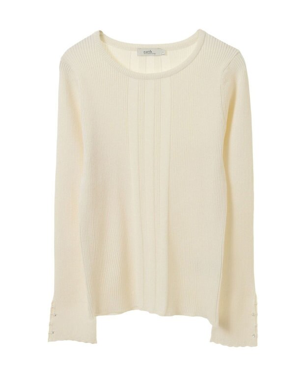earth music&ecology パール＆ビジュースリーブプルオーバー Ivory