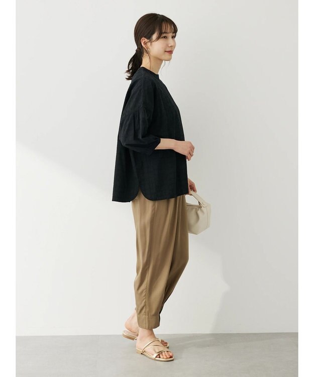 Green Parks Ｉ　ＳＥＴ２点　刺繍７分袖ブラウス＋タンクトップ Black