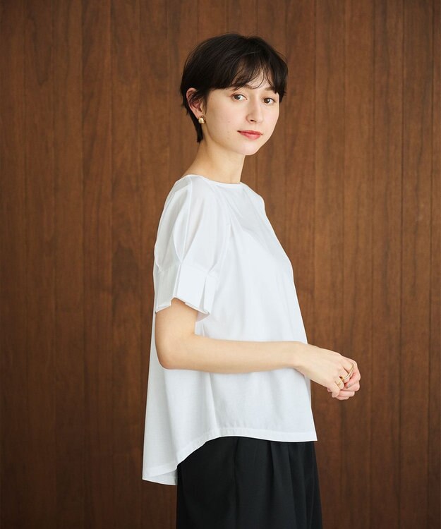 #Newans 【乾燥機可能/接触冷感】タックスリーブカットソー ホワイト