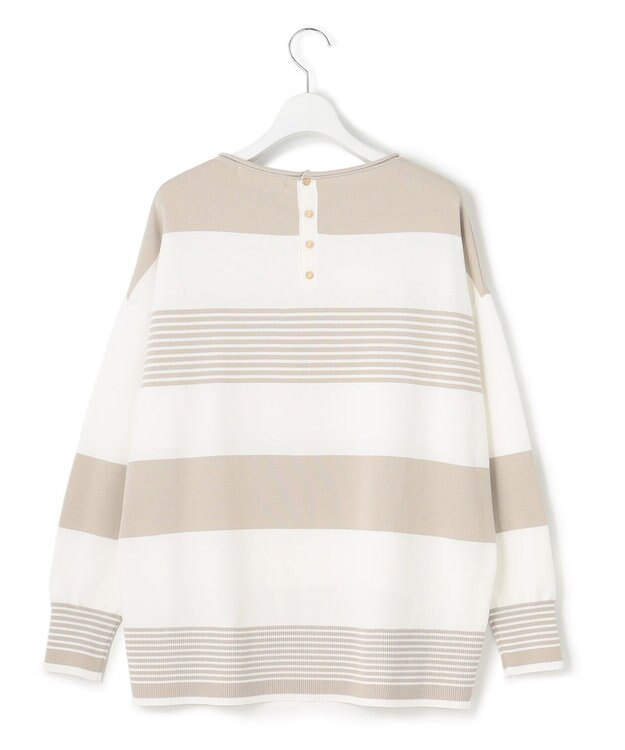 23区 S ストレッチコットンポリエステル ニット ベージュボーダー