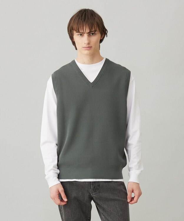 UNFILO MENS スタイリッシュ ニット ベスト カーキ