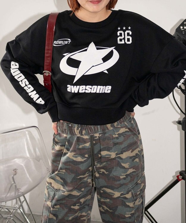 WEGO スターナンバリングショートスウェット ブラック