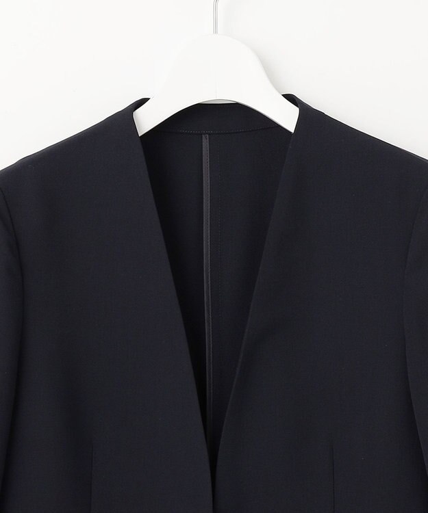 23区 S 【セットアップ対応/洗える】ドライツイル ノーカラー ジャケット ネイビー系