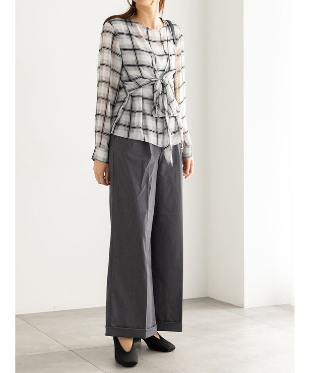 Te chichi ウエストリボンシアーチェックブラウス ブラック