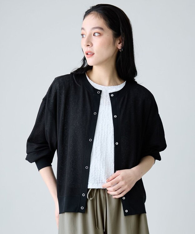 ANY シアーワッフルカーディガン ブラック