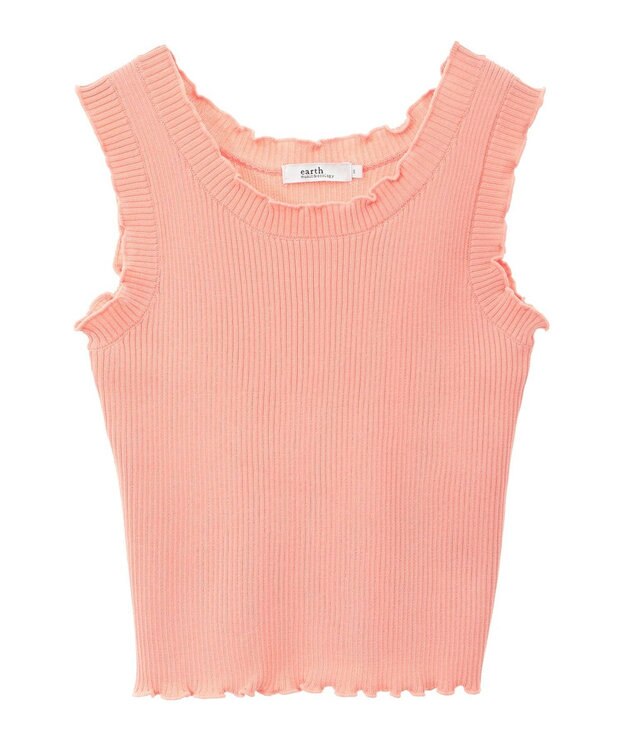 earth music&ecology フリルニットタンクトップ Pink Orange