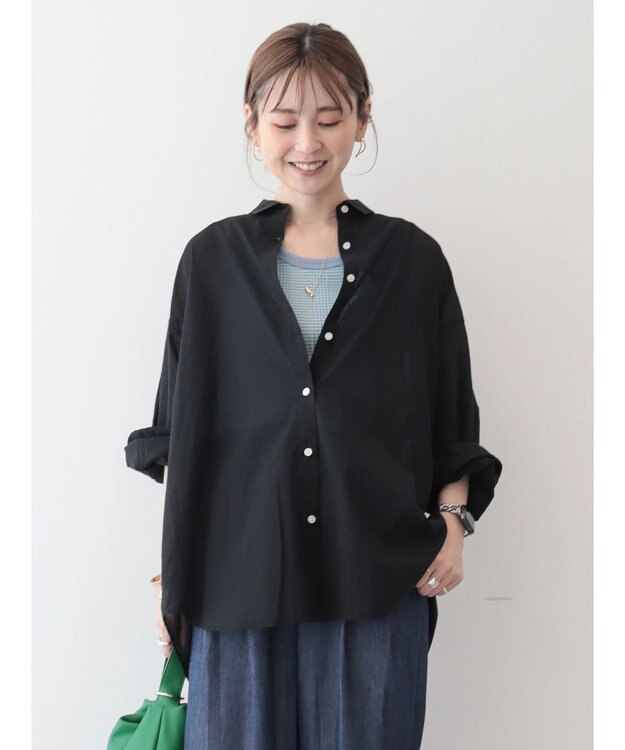 AMERICAN HOLIC 接触冷感＋速乾　強撚シアーボイルＢＩＧシャツ Black