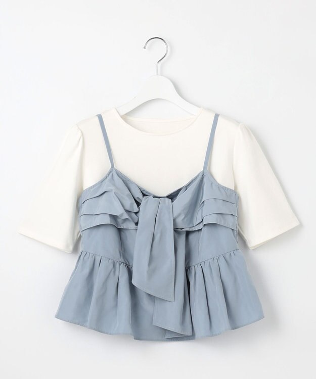 Feroux 【セットアップ対応・洗える】リボンタフタ ビスチェ カットソー ブルー系