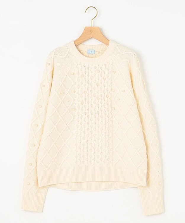 組曲 【WEB限定】パール釦ケーブル ニット アイボリー系