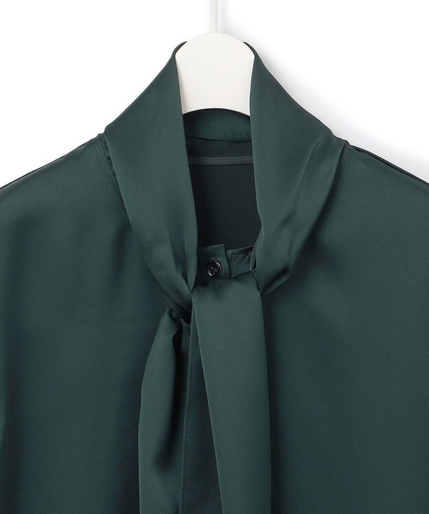 ICB 【WEB限定・洗える】 ドレープサテン ボウタイブラウス ミッドグリーン系