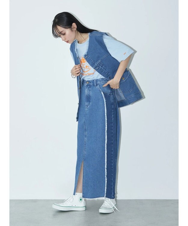 earth music&ecology Ｌｅｅ×ｅ．ｍ．ａ．ｅ　切替デニムスカート Indigo