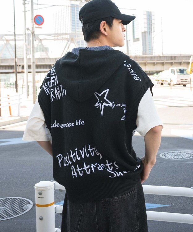 WEGO 【ユニセックス着用ITEM/MLサイズ展開】ジャガードノースリジップパーカー ブラック